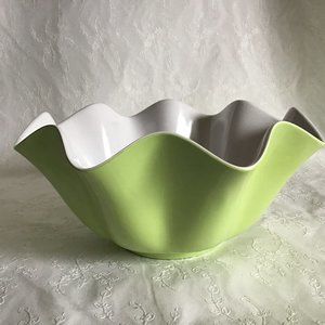 Spingmaid Serving Bowl Green and White Retro 70s